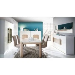 Table 160/206 Cm Plateau Blanc Et Bois -Promos Meubles Boutique 199d587c448242e082c3e3ae73783adf