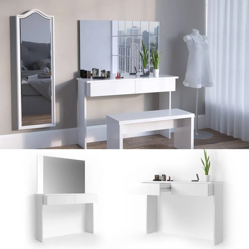 Coiffeuse Azur Blanc Brillant & Miroir 6 Coiffeuse Azur Blanc Brillant & Miroir – Image 4