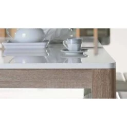 Table 160/206 Cm Plateau Blanc Et Bois -Promos Meubles Boutique 424ecec208044e3e92df0c313081d4e9