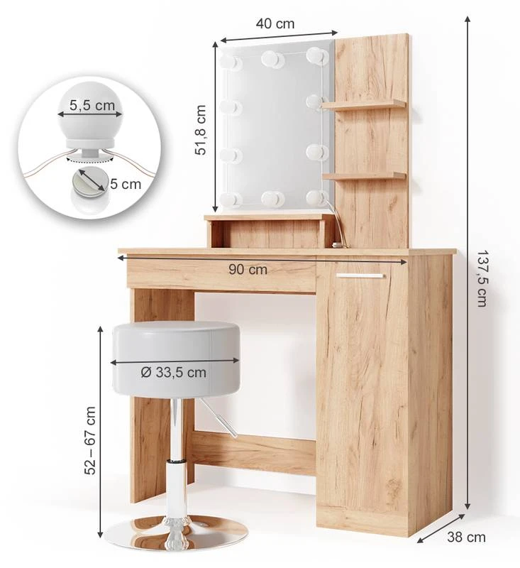 Coiffeuse Julia Avec Tabouret Et LED 9 Coiffeuse Julia Avec Tabouret Et LED – Image 7