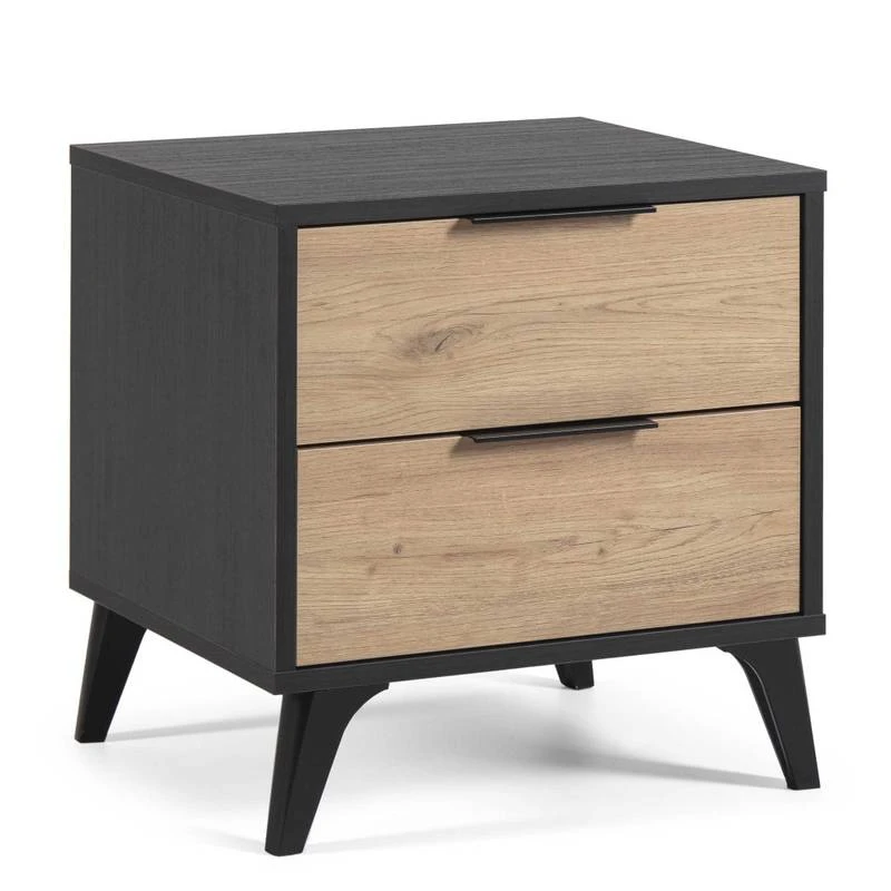 Table Chevet Koln 2 Tiroirs, Noire/Bois 3 Table Chevet Koln 2 Tiroirs, Noire/Bois