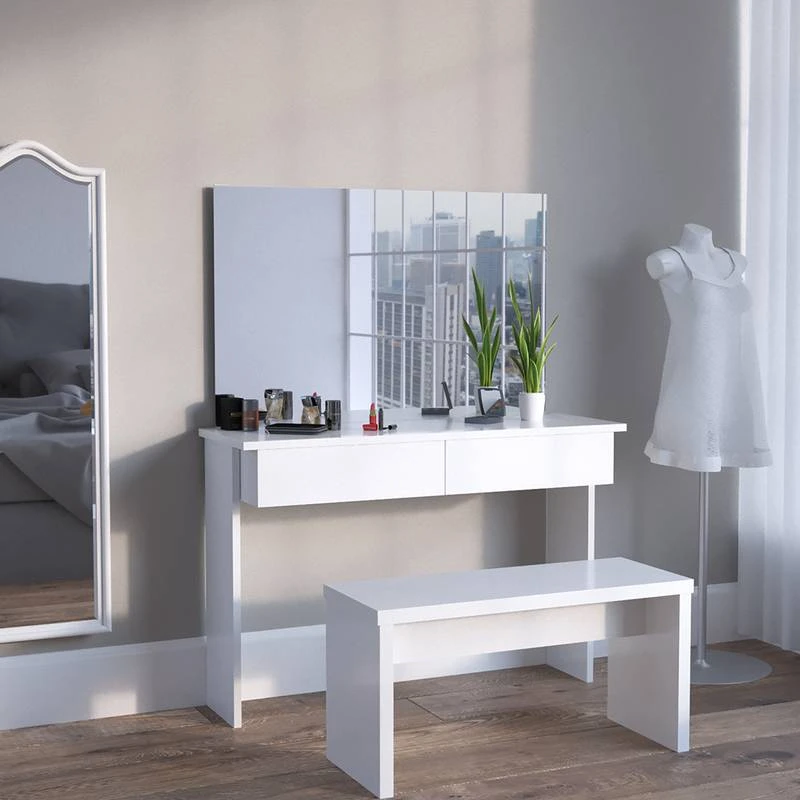 Coiffeuse Azur Blanc Brillant & Miroir 4 Coiffeuse Azur Blanc Brillant & Miroir – Image 2