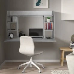 Bureau Mural 110x75x48 Cm Gris -Promos Meubles Boutique 650d75419f5e46b99d2efcbd9049f170