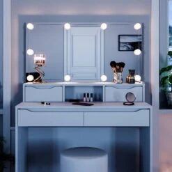 Coiffeuse Ruben Blanc & Tabouret Et LED -Promos Meubles Boutique 8f5c19d62a89476bb60badf491818035