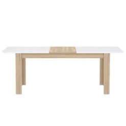 Table 160/206 Cm Plateau Blanc Et Bois -Promos Meubles Boutique a0255e2802914d9cbb330fb9814df4ee