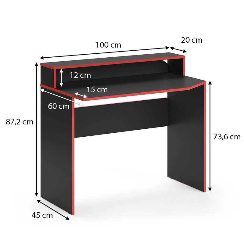 Bureau Ordinateur Kron Noir/rouge Long 9 Bureau Ordinateur Kron Noir/rouge Long – Image 7