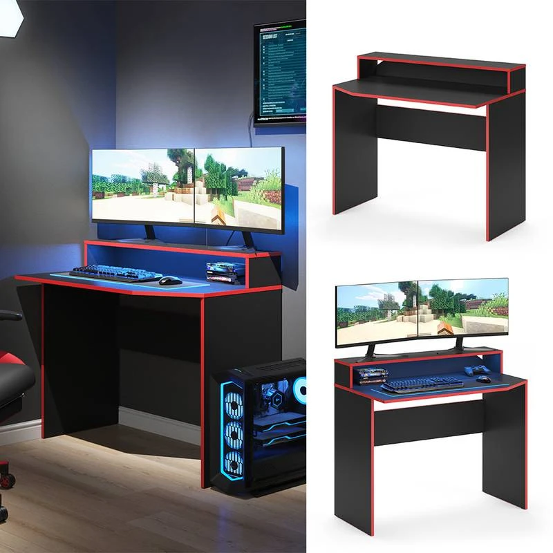 Bureau Ordinateur Kron Noir/rouge Long 6 Bureau Ordinateur Kron Noir/rouge Long – Image 4