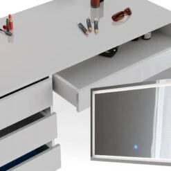 Coiffeuse Sherry Avec Miroir LED Et Banc -Promos Meubles Boutique dd3b4191660b4b20857a0aeb0d4b999d