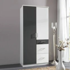 Armoire à Portes Pivotantes Julan I -Promos Meubles Boutique drehtuerenschrank click alpinweiss anthrazit schrankbreite 90 cm 2 tuerig 2883210