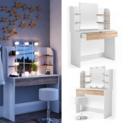 Coiffeuse Charlotte Avec Tabouret Et LED -Promos Meubles Boutique f74162b2d1704ed3a70c2b9a5daafdb2