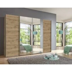 Armoire à Portes Coulissantes Brüssel -Promos Meubles Boutique schwebetuerenschrank bruessel plankeneiche dekor 300 cm 4 tyrig 2 spiegeltueren 5037632